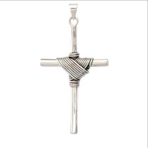 Antiqued Sterling Silver Large Rope Cross 3D Reversible Design Pendant
